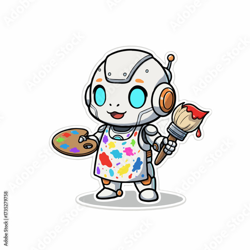 Futuristic mini robot with holographic screen projection, advanced sci-fi vector.