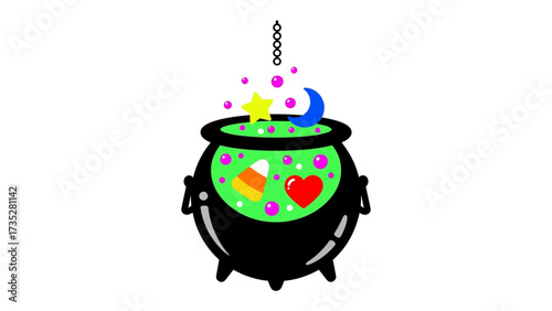 Magical Cauldron: A bewitching illustration of a cauldron brimming with bubbling, mystical concoction, accented by charming symbols and colors for Halloween.