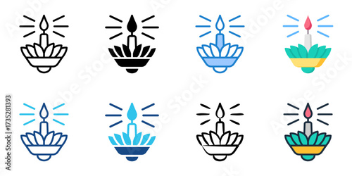 Diwali icon set multiple style collection 
