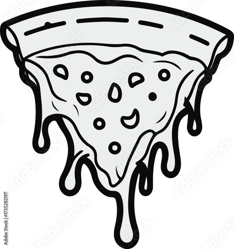 Minimalist line art of a pizza slice with melting cheese 2