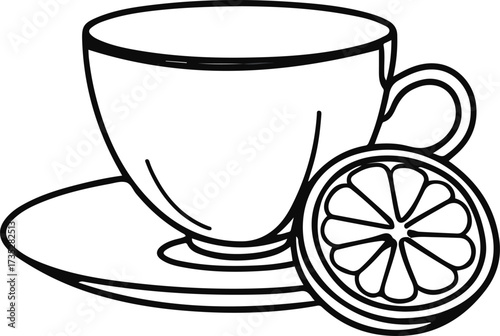 Simple continuous line art of teacup with lemon slice 2