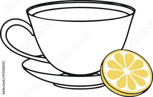 Simple continuous line art of teacup with lemon slice 3