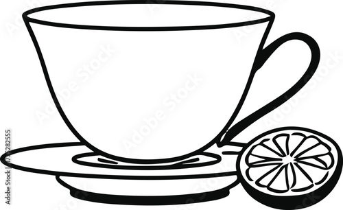 Simple continuous line art of teacup with lemon slice