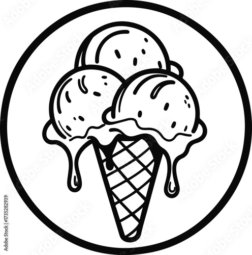 Smooth outline drawing of ice cream cone with two scoops 3