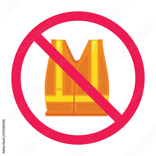 Forbidden sign with hi vis vest icon, red crossed circle symbol, flat vector illustration, gambar dilarang larangan tukang parkir liar