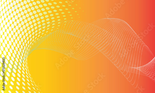 Abstract orange wave vector illustration background with curve halftone pattern design