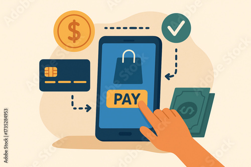 Flat Vector Illustration of Digital Transaction via Smartphone