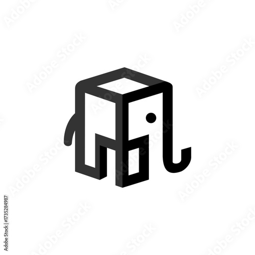Creative vector illustration of a geometric elephant designed with cubic and abstract style