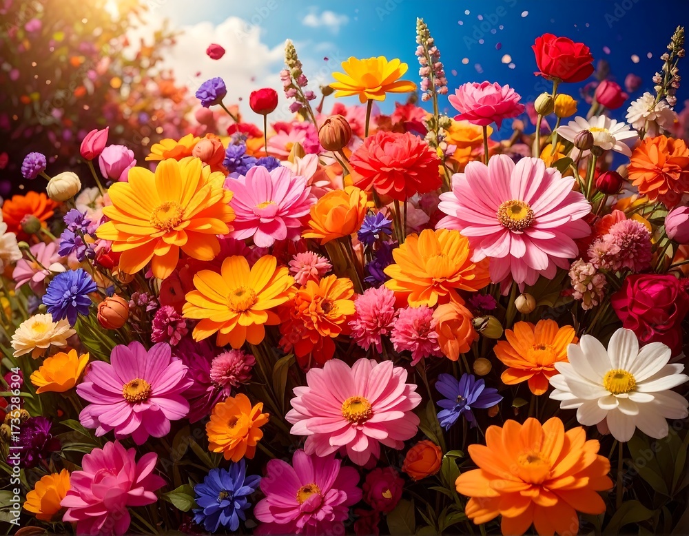 Obraz premium A vibrant field of colorful wildflowers in bloom