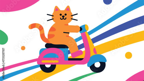 Cat Riding a Scooter Illustrator Artwork Banner Background Design Template 