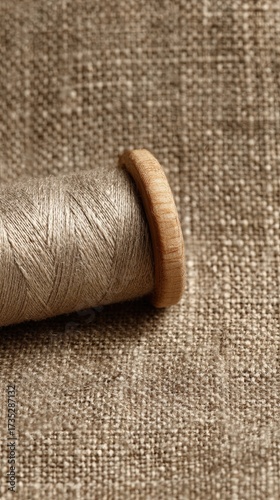 Closeup Of Golden Thread On Linen Fabric