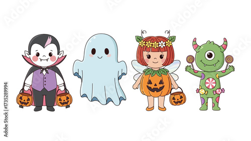 A Halloween Gathering: A delightful array of colorful cartoon characters, representing the spooky and spirited fun of Halloween.