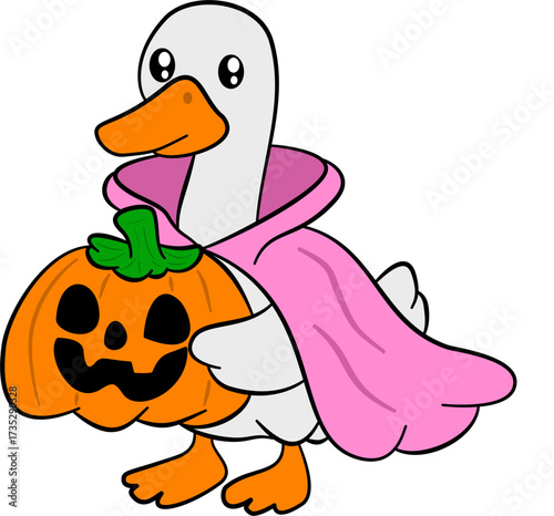 Pink Vampire Goose and Halloween Pumpkin