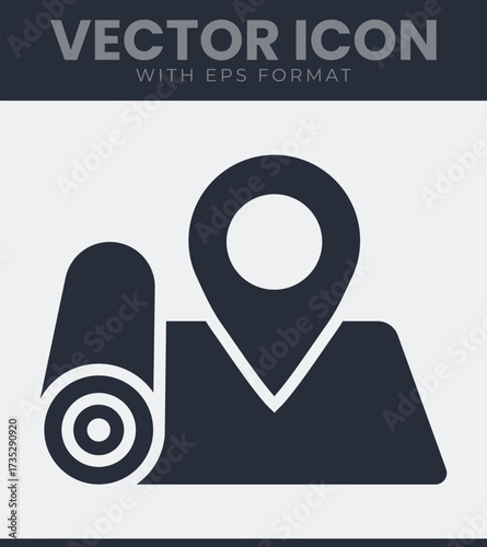 Map pin location icon with rolled map vector