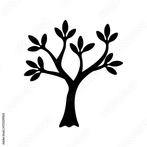 Simple Black and White Tree Illustration with Round Leaf Shapes and Branches