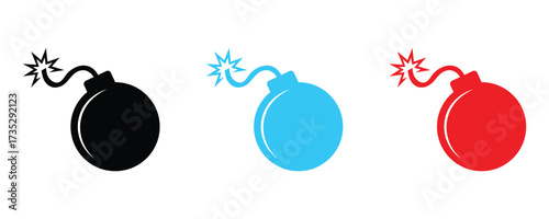 Bomb icon set vector on white background. danger, color, explosion, weapon, dynamite, detonation, war, attack, terrorism, threat, hazard, warning, sign, symbol.