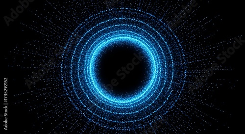 Vibrant blue glowing portal with digital particles against a dark background