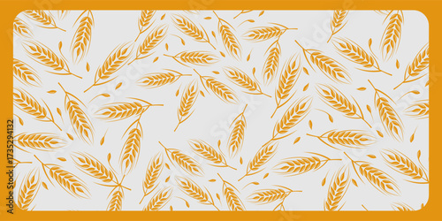 Golden Wheat Ears Pattern on Light Gray Background Abstract Design.