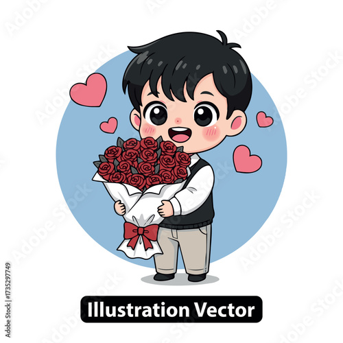 Delightful cute character offering a heartwarming floral surprise, perfect for celebrations