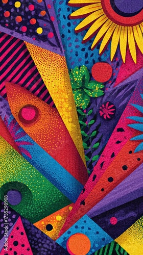 A Lively and Colorful Illustration Featuring a Sunflower Surrounded by Various Other Flowers for Artistic Appeal