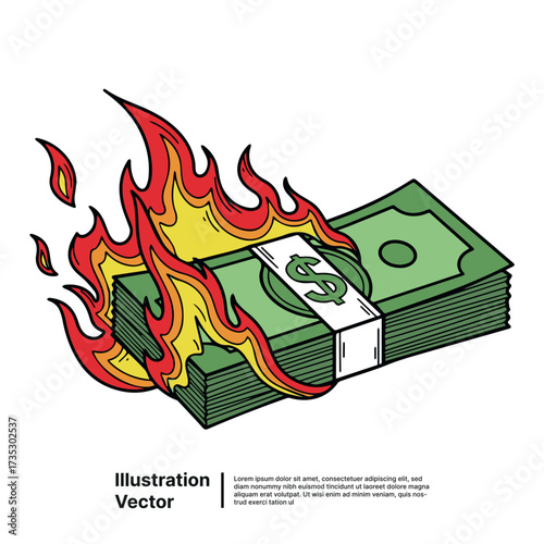 Vivid illustration of currency ablaze, depicting severe financial consequences and wasted wealth