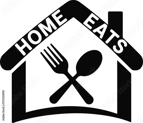 Black Silhouette of a House with Fork and Spoon Inside home eats