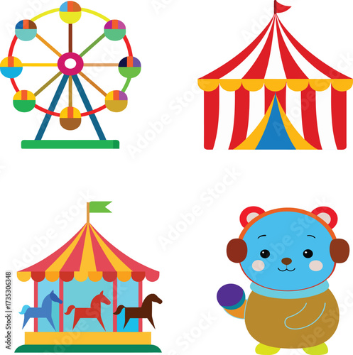 Whimsical Carnival Delights A Vibrant Illustration of Fun and Merriment for Children and Families to Enjoy Together