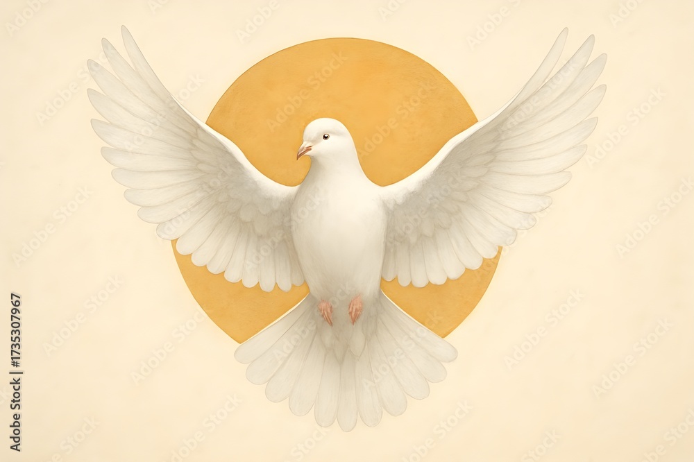 Fototapeta premium Elegant White Dove of Peace Flying with Golden Halo Illustration