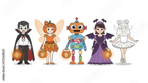 Halloween Costume Parade: A collection of creatively dressed individuals in costumes, ready for a night of trick-or-treating!