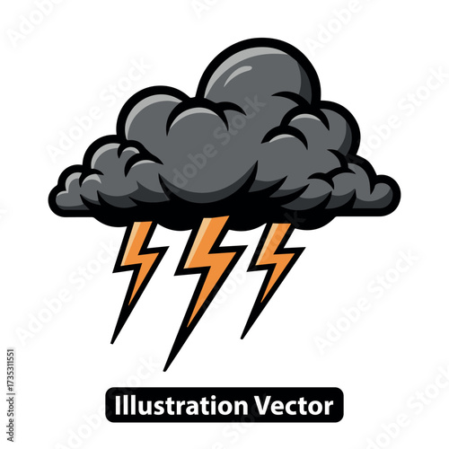 Dramatic cartoon illustration of a dark storm cloud unleashing powerful lightning bolts, symbolizing unpredictable weather