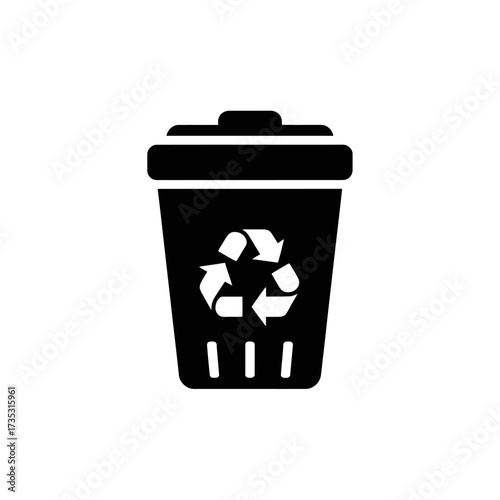 Recycle Bin Icon Black and White Simple Design for Environmental Awareness and Sustainability