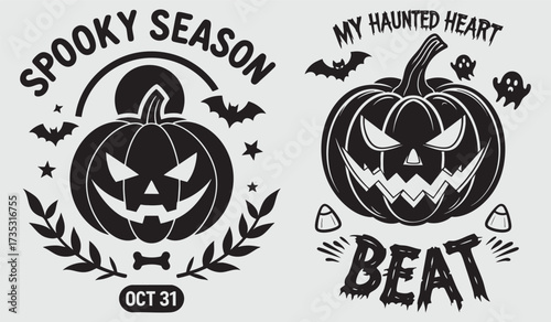 Spooky Season and My Haunted Heart Halloween Graphics With Pumpkins And Bats Keywords: halloween, spooky, season, october, 31, pumpkin, jack o lantern