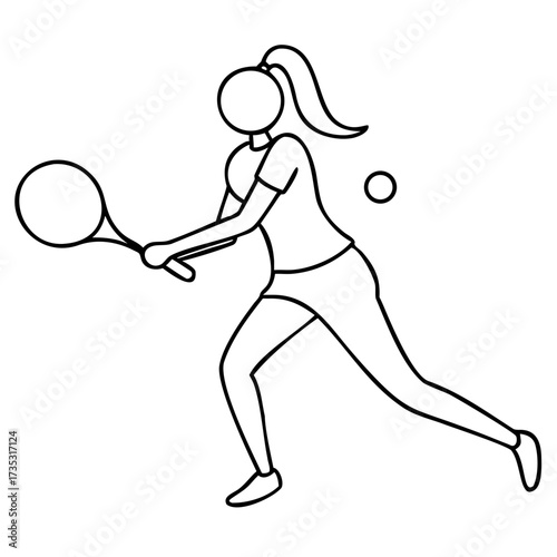 3d icon of outline drawing of a female tennis player hitting a ball