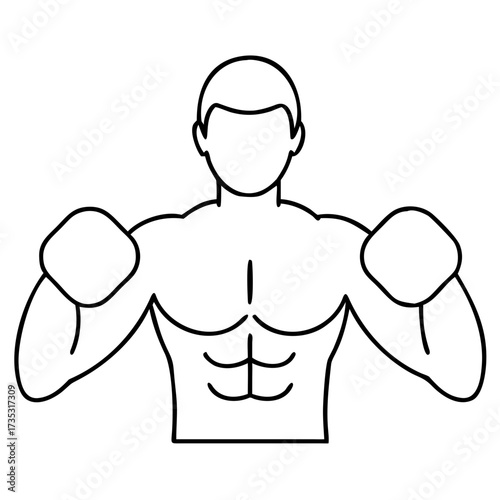 3d icon of line art illustration of a muscular man with boxing gloves