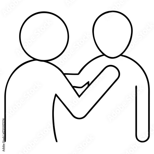 3d icon of outline icon of two people, one with hand on the others shoulder, symbolizing support and friendship