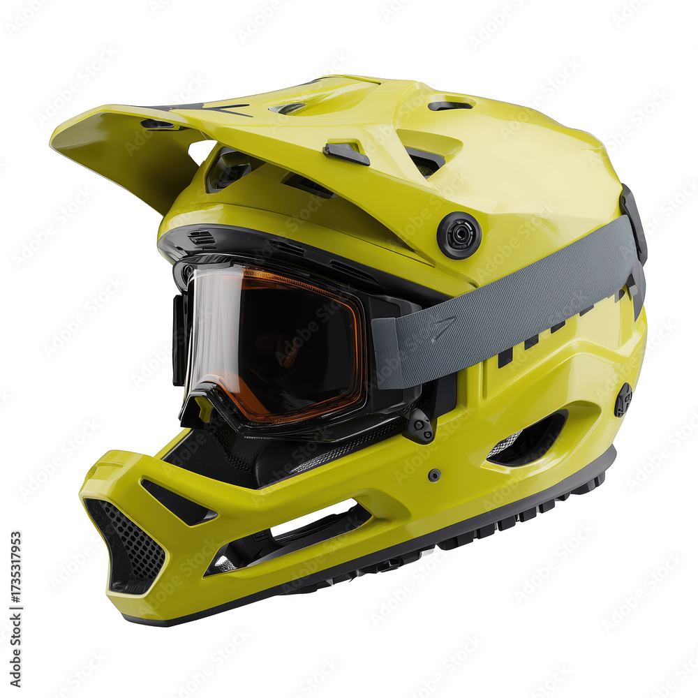 Naklejka premium Yellow motocross helmet with visor isolated on a transparent background