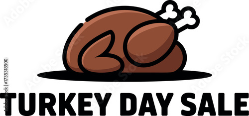 Cartoon turkey on a platter with turkey day sale text below the image area