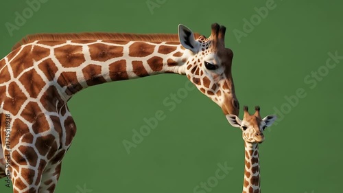 A Loving Mother Giraffe Gently Nuzzles Her Adorable Calf.