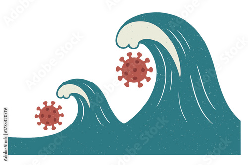 Coronavirus pandemic second wave concept. COVID-19 outbreak bigger than first. Metaphor of two waves of infection. New crisis is coming. Health risk and danger illustration.