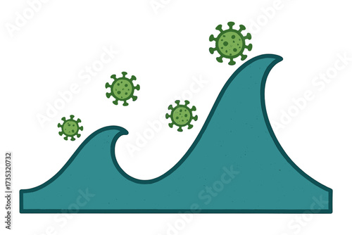 Two waves of coronavirus pandemic concept. Second wave of COVID-19 outbreak bigger than first. Metaphor of epidemic resurgence. Infection graph chart. Vector illustration.