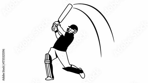 Illustration of a cricket player swinging a bat with visible motion lines in black and white style created with generated ai 
