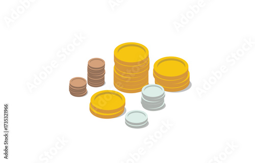 Stack of Gold and Silver Coins Isolated on Transparent Background