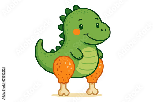 I'm Keto funny concept. Cute cartoon dinosaur with chicken legs instead of paws. Keto diet humor, carnivore lifestyle mascot character. Vector illustration for poster design.