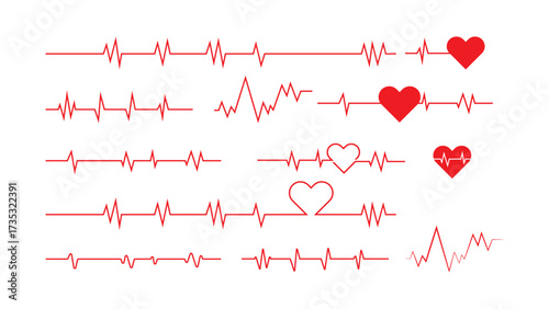 Heartbeat line with heart shapes medical cardiology vector illustration