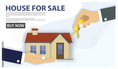 House for sale real estate deal with keys and property vector illustration