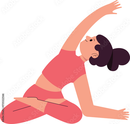 Vector illustration of a woman in seated side bend yoga pose