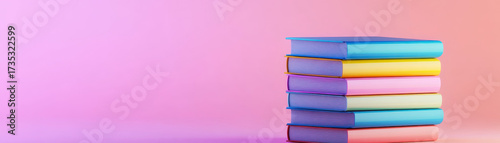 Wallpaper Mural Colorful book stack on pink background, vibrant pastel shades create cheerful and creative atmosphere for reading and learning enjoyment Torontodigital.ca