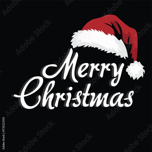 Merry Christmas greeting card with Santa hat vector illustration isolated