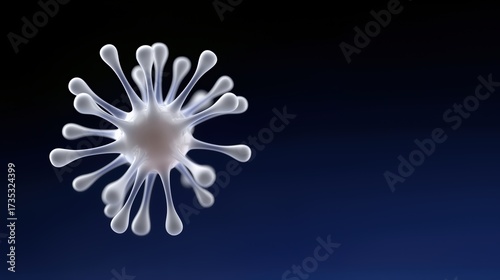 White Virus Cell 3D Render on Dark Blue Background