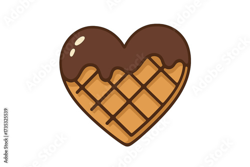 Heart-shaped waffle with chocolate glaze. Hand-drawn lettering phrase "The secret ingredient is always love." Bakery badge, label, logo design. Sweet dessert vector illustration.